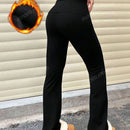 Pantalones de yoga de corte acampanado ajustados de cintura alta de unicolor minimalista de moda para mujeres