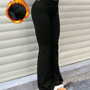Pantalones de yoga de corte acampanado ajustados de cintura alta de unicolor minimalista de moda para mujeres