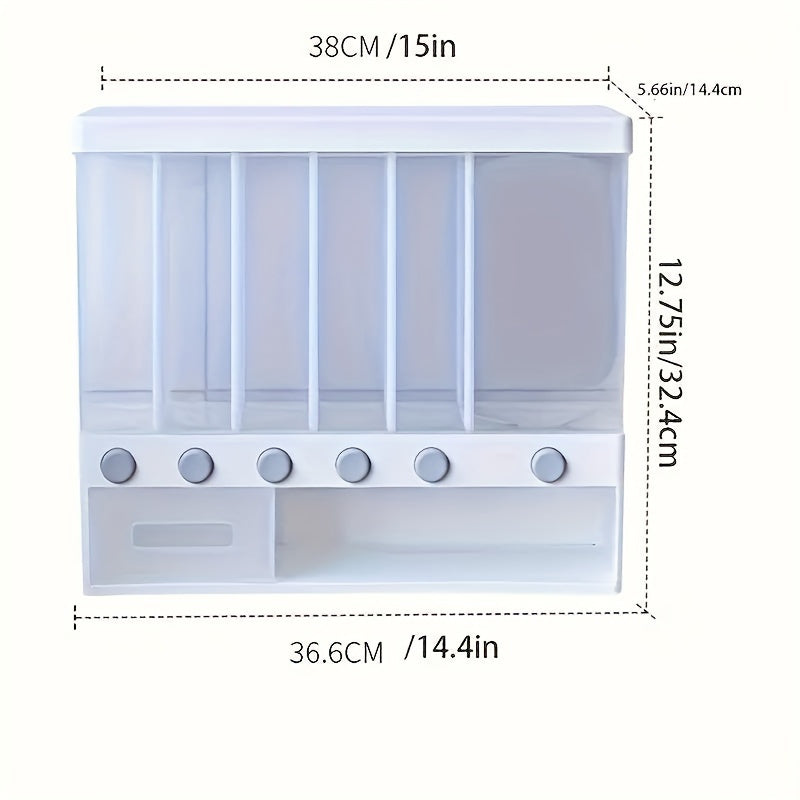 Contenedor de Almacenamiento de Granos con Cerradura Montado en Pared - Organizador Reutilizable para Arroz, Frijoles y Productos Secos con 4 Compartimentos - Esencial Lavable a Mano para Despensa, Diseño con Tapa Abatible