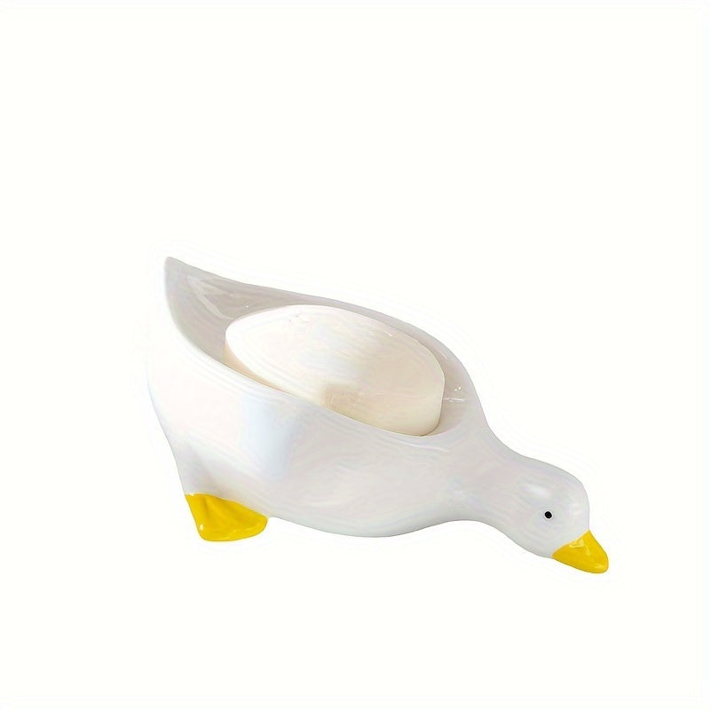 1 unidad de jabón en forma de pato lindo, bandeja de drenaje de jabón ovalada de plástico, accesorio de baño rack de almacenamiento de jabón, decoración para el hogar y cocina