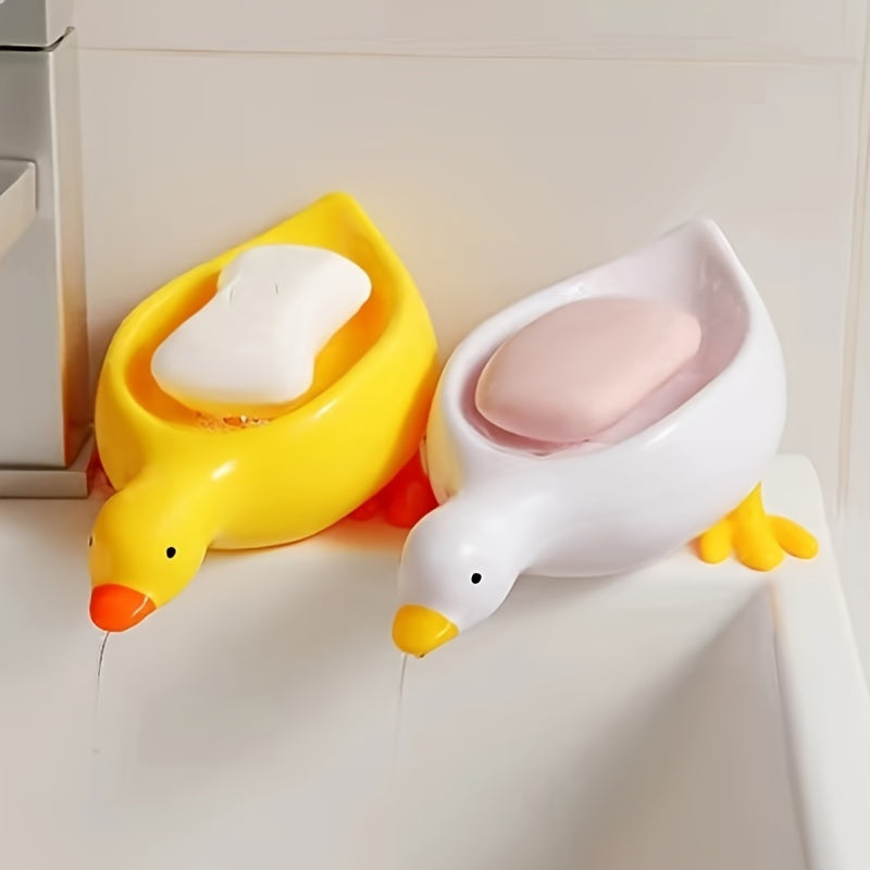 1 unidad de jabón en forma de pato lindo, bandeja de drenaje de jabón ovalada de plástico, accesorio de baño rack de almacenamiento de jabón, decoración para el hogar y cocina