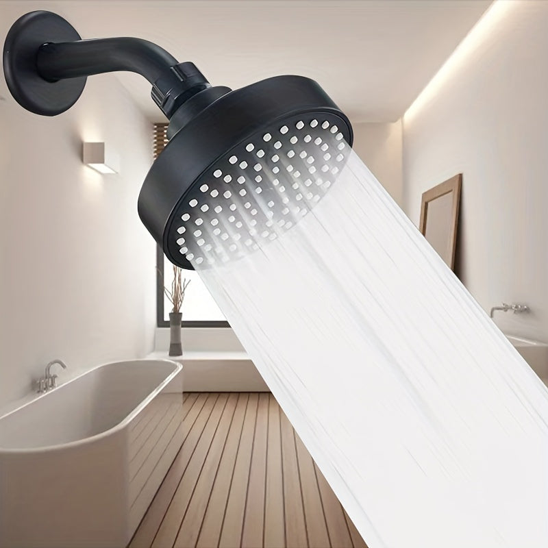 1pc Cabezal de Ducha con Filtro de Alta Presión - Montado en la Pared, Aluminio, Diseño Redondo para Mejorar el Flujo y Presión del Agua - Acabado Negro con Salpicadura Blanca - Mejora Moderna para Baño, Accesorio de Ducha para el Hogar | Estética Contem