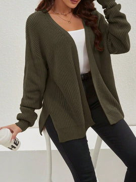 Cardigan holgado casual con abertura lateral y mangas tipo dolman, para primavera/otono