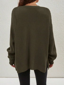 Cardigan holgado casual con abertura lateral y mangas tipo dolman, para primavera/otono