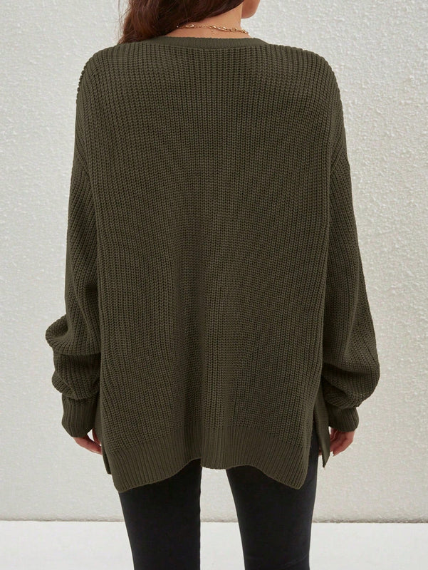 Cardigan holgado casual con abertura lateral y mangas tipo dolman, para primavera/otono