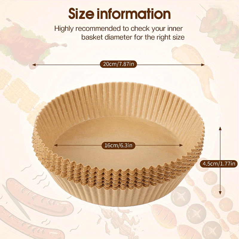 50/100pcs Papel Antiadherente para Freidora de Aire - Resistente al Aceite, Seguro para Alimentos, Ideal para Hornear y Microondas