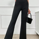 Pantalones de moda con pierna de campana y diseno de hebilla de metal para mujer