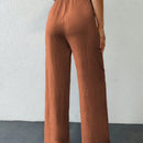 Tall pantalones casuales para mujer de algodon con nudo y unicolor y tiro alto