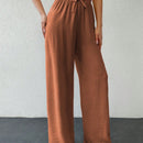 Tall pantalones casuales para mujer de algodon con nudo y unicolor y tiro alto