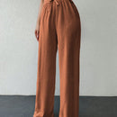 Tall pantalones casuales para mujer de algodon con nudo y unicolor y tiro alto