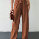 Tall pantalones casuales para mujer de algodon con nudo y unicolor y tiro alto