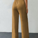 Tall pantalones casuales para mujer de algodon con nudo y unicolor y tiro alto