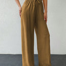 Tall pantalones casuales para mujer de algodon con nudo y unicolor y tiro alto