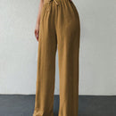 Tall pantalones casuales para mujer de algodon con nudo y unicolor y tiro alto