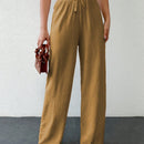 Tall pantalones casuales para mujer de algodon con nudo y unicolor y tiro alto