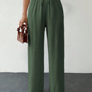 Tall pantalones casuales para mujer de algodon con nudo y unicolor y tiro alto