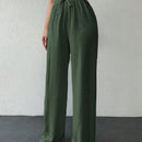 Tall pantalones casuales para mujer de algodon con nudo y unicolor y tiro alto