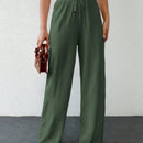 Tall pantalones casuales para mujer de algodon con nudo y unicolor y tiro alto