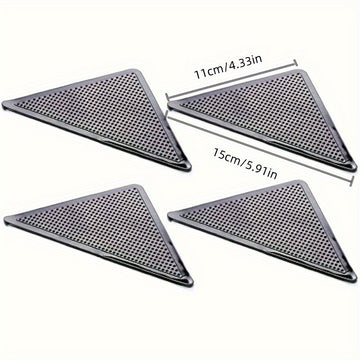 Juego de 8 Sujetadores de Alfombras de Silicona Negra - Reutilizables y Lavables, Alfombrillas Antideslizantes para Suelos de Madera y Azulejos, Soportes de Esquina Adhesivos de Doble Cara