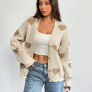 Essnce sueter de cardigan grueso y calido con patron de corazones verdes y blancos para mujer