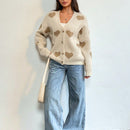 Essnce cardigan informal holgado monobotonadura de manga larga con caida en los hombros y estampado de corazon para mujer, otono/invierno