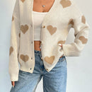 Essnce cardigan informal holgado monobotonadura de manga larga con caida en los hombros y estampado de corazon para mujer, otono/invierno