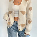 Essnce sueter de cardigan grueso y calido con patron de corazones verdes y blancos para mujer