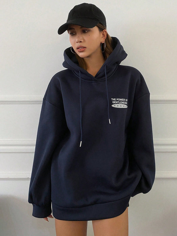 Dazy sudadera con capucha de unicolor y holgada con forro polar para mujer