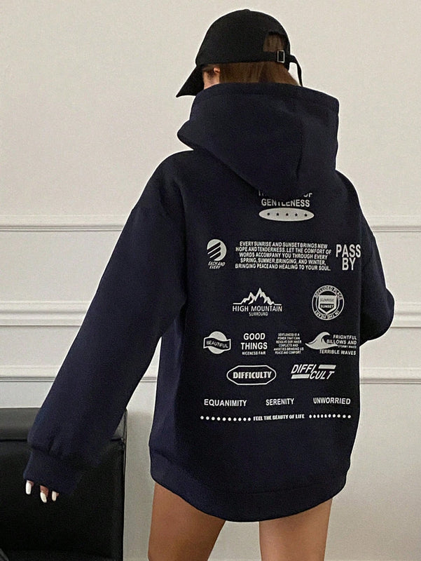 Dazy sudadera con capucha de unicolor y holgada con forro polar para mujer