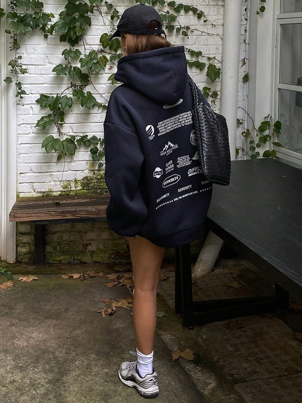 Dazy sudadera con capucha de unicolor y holgada con forro polar para mujer