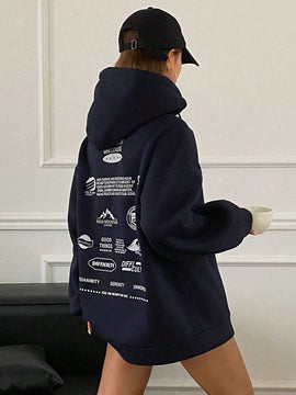 Dazy sudadera con capucha de unicolor y holgada con forro polar para mujer