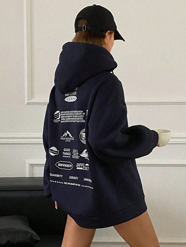 Dazy sudadera con capucha de unicolor y holgada con forro polar para mujer