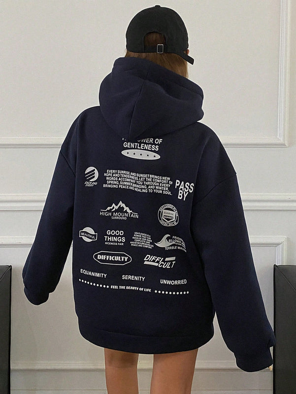 Dazy sudadera con capucha de unicolor y holgada con forro polar para mujer
