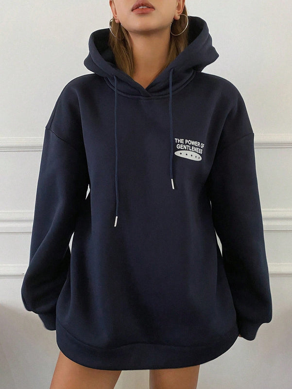 Dazy sudadera con capucha de unicolor y holgada con forro polar para mujer