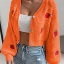 Moosta cardigan holgado de mujer con mangas farol, hombros caidos y bordado de fresa de estilo casual