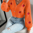 Moosta cardigan holgado de mujer con mangas farol, hombros caidos y bordado de fresa de estilo casual