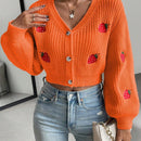 Moosta cardigan holgado de mujer con mangas farol, hombros caidos y bordado de fresa de estilo casual