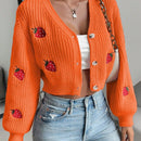Moosta cardigan holgado de mujer con mangas farol, hombros caidos y bordado de fresa de estilo casual