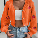 Moosta cardigan holgado de mujer con mangas farol, hombros caidos y bordado de fresa de estilo casual