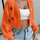 Moosta cardigan holgado de mujer con mangas farol, hombros caidos y bordado de fresa de estilo casual
