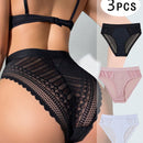 3 piezas/conjunto de bragas de cintura media con encaje