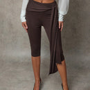 Bae pantalones de mujer solidos de color marron, versatiles, con cintura anudable y ajustados hasta 7/8 de largo, pantalones de otono