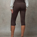 Bae pantalones de mujer solidos de color marron, versatiles, con cintura anudable y ajustados hasta 7/8 de largo, pantalones de otono