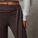 Bae pantalones de mujer solidos de color marron, versatiles, con cintura anudable y ajustados hasta 7/8 de largo, pantalones de otono