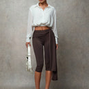 Bae pantalones de mujer solidos de color marron, versatiles, con cintura anudable y ajustados hasta 7/8 de largo, pantalones de otono