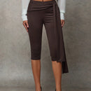 Bae pantalones de mujer solidos de color marron, versatiles, con cintura anudable y ajustados hasta 7/8 de largo, pantalones de otono