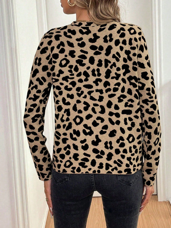 Lune cardigan de mujer con estampado de leopardo, cuello en v, manga larga y abotonadura sencilla, para otono/invierno