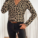 Lune cardigan de mujer con estampado de leopardo, cuello en v, manga larga y abotonadura sencilla, para otono/invierno