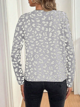 Lune cardigan de mujer con estampado de leopardo, cuello en v, manga larga y abotonadura sencilla, para otono/invierno