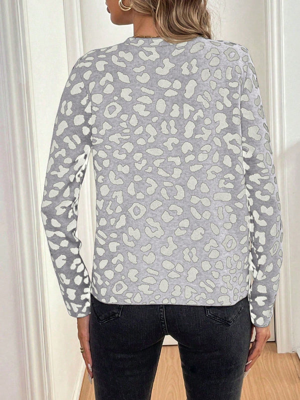 Lune cardigan de mujer con estampado de leopardo, cuello en v, manga larga y abotonadura sencilla, para otono/invierno